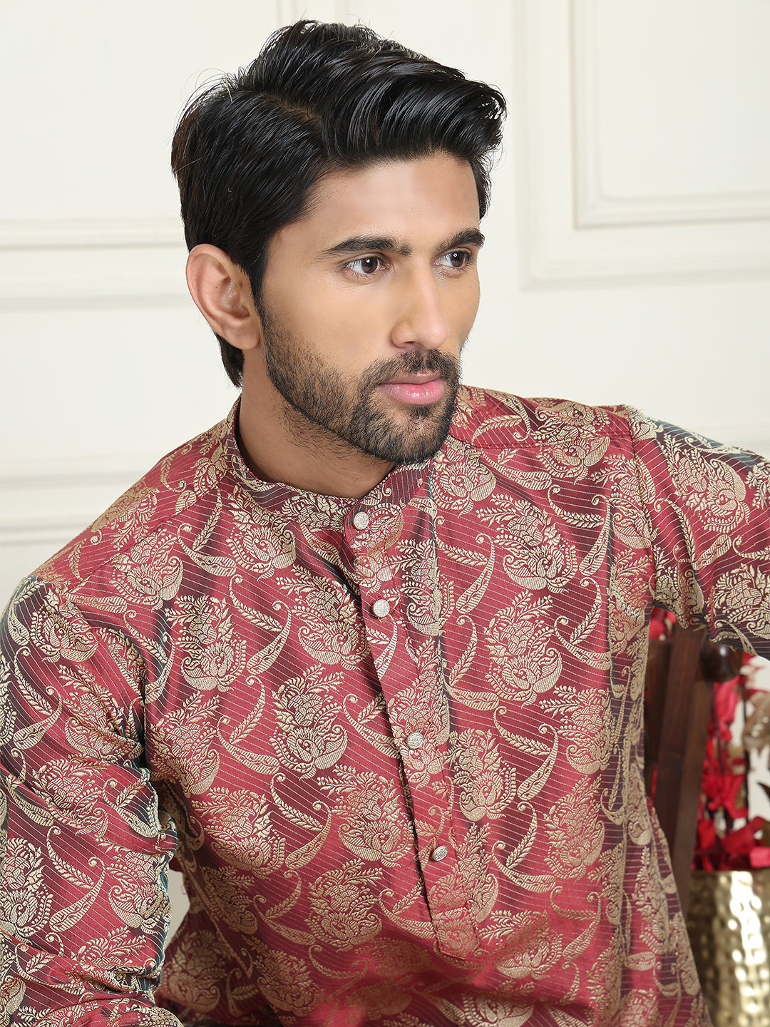 Men's Maroon Silk Blend Straight Kurtas ( ANMKO 226Maroon )  [RT] [P-14]