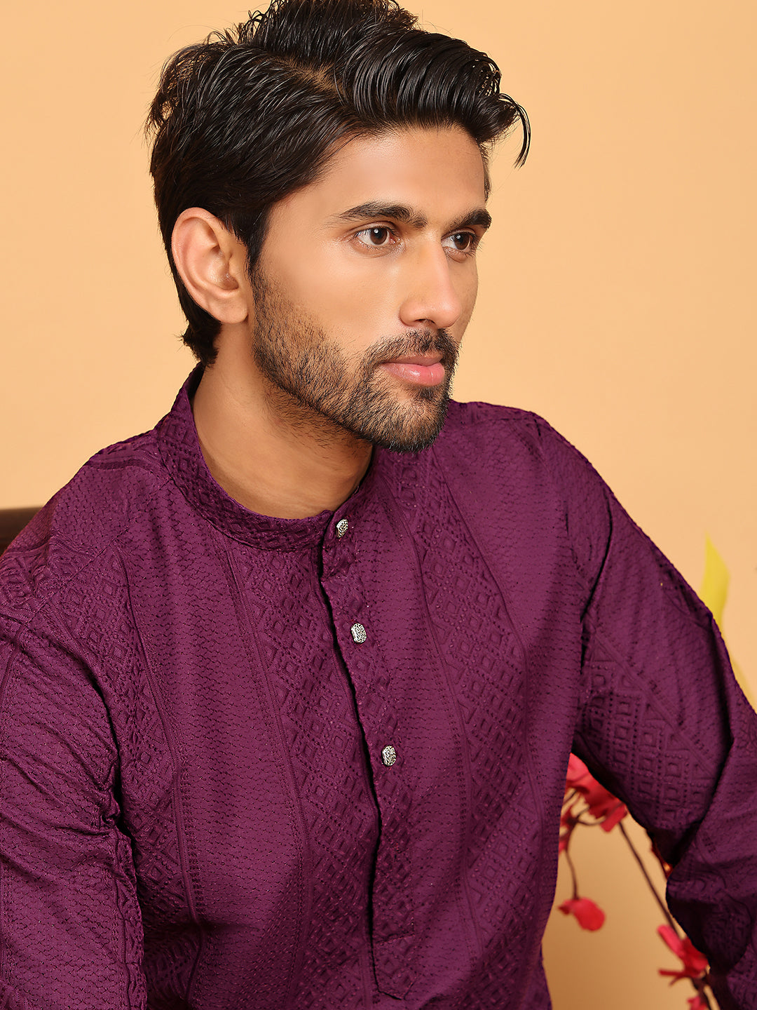 Embroidered Pure Cotton Straight Kurtas For Men ( ANMKO 227Purple )  [RT] [L-8]