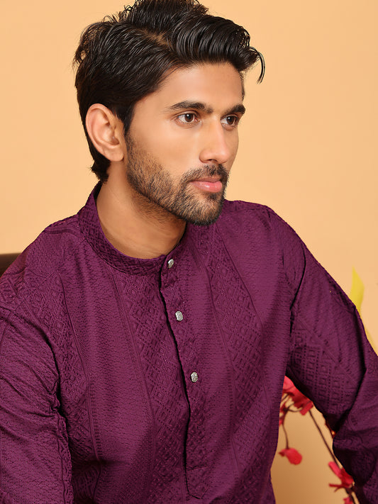 Embroidered Pure Cotton Straight Kurtas For Men ( ANMKO 227Purple )  [RT] [L-8]