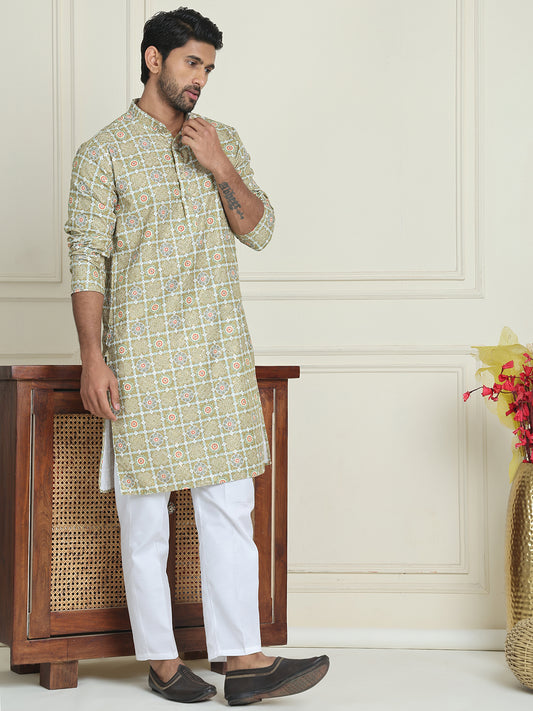 Printed and Embroidered Kurtas. ( ANMKO 228Olive )  [RT] [P-14]
