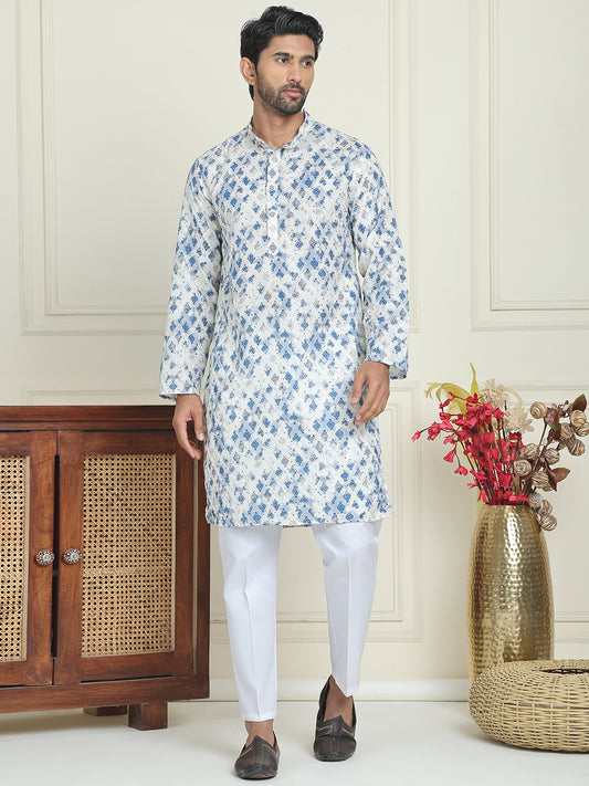 Printed and Embroidered Kurtas for Men ( ANMKO 231Blue )  [RT] [K-1]