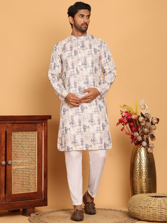 Printed and Embroidered Kurtas for Men ( ANMKO 231Grey )  [RT] [K-1]