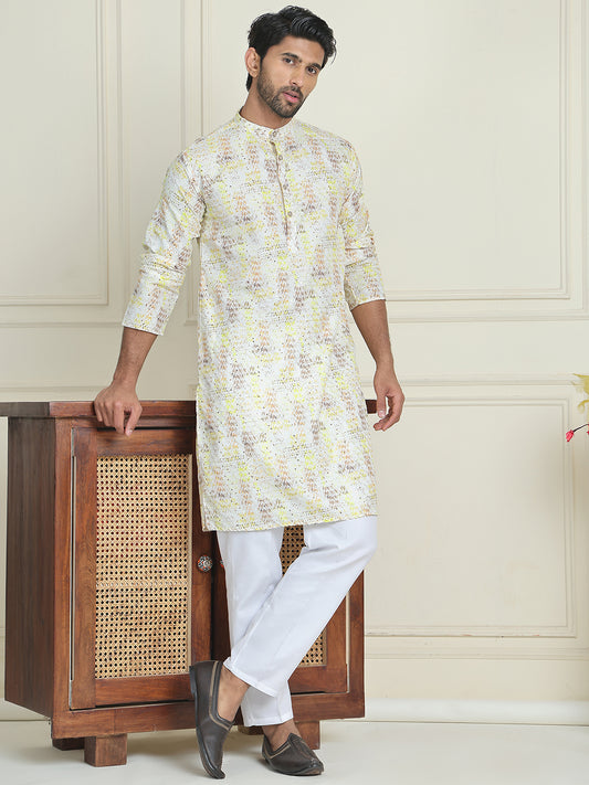 Printed and Embroidered Kurtas for Men ( ANMKO 231Yellow )  [RT] [K-1]