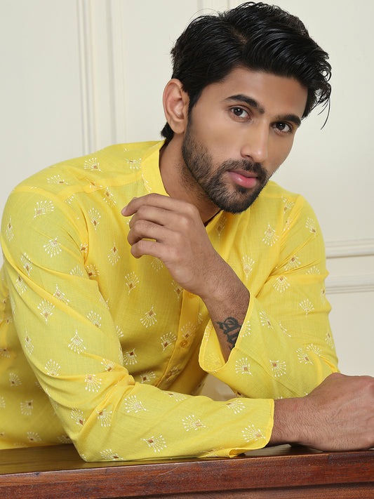 Printed Cotton Blend Kurtas for Men ( ANMKO 236Lemon )  [RT] [M-8]