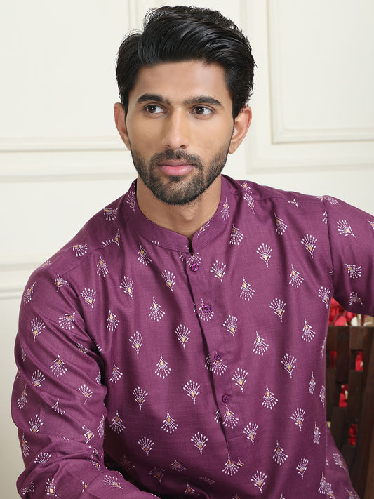 Printed Cotton Blend Kurtas for Men ( ANMKO 236Purple )  [RT] [M-8]