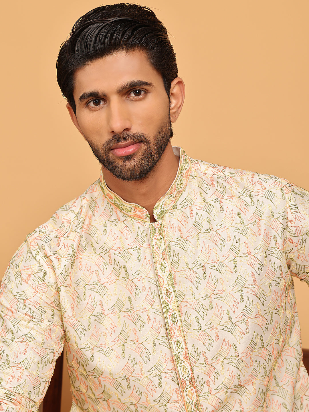 Embroidered Straight Kurtas for Men ( ANMKO 237Cream )  [RT] [B-2]
