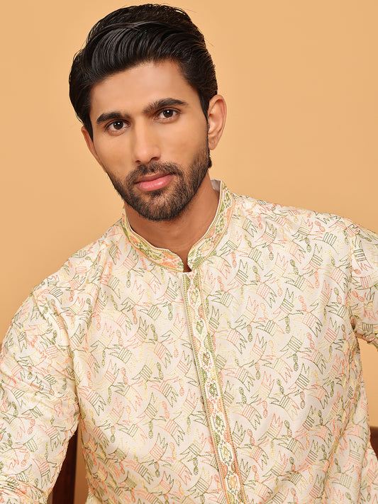 Embroidered Straight Kurtas for Men ( ANMKO 237Cream )  [RT] [B-2]