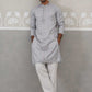Embroidered Straight Kurta with Pyjamas for Men ( ANMKP 237Grey )  [RT] [B-2]