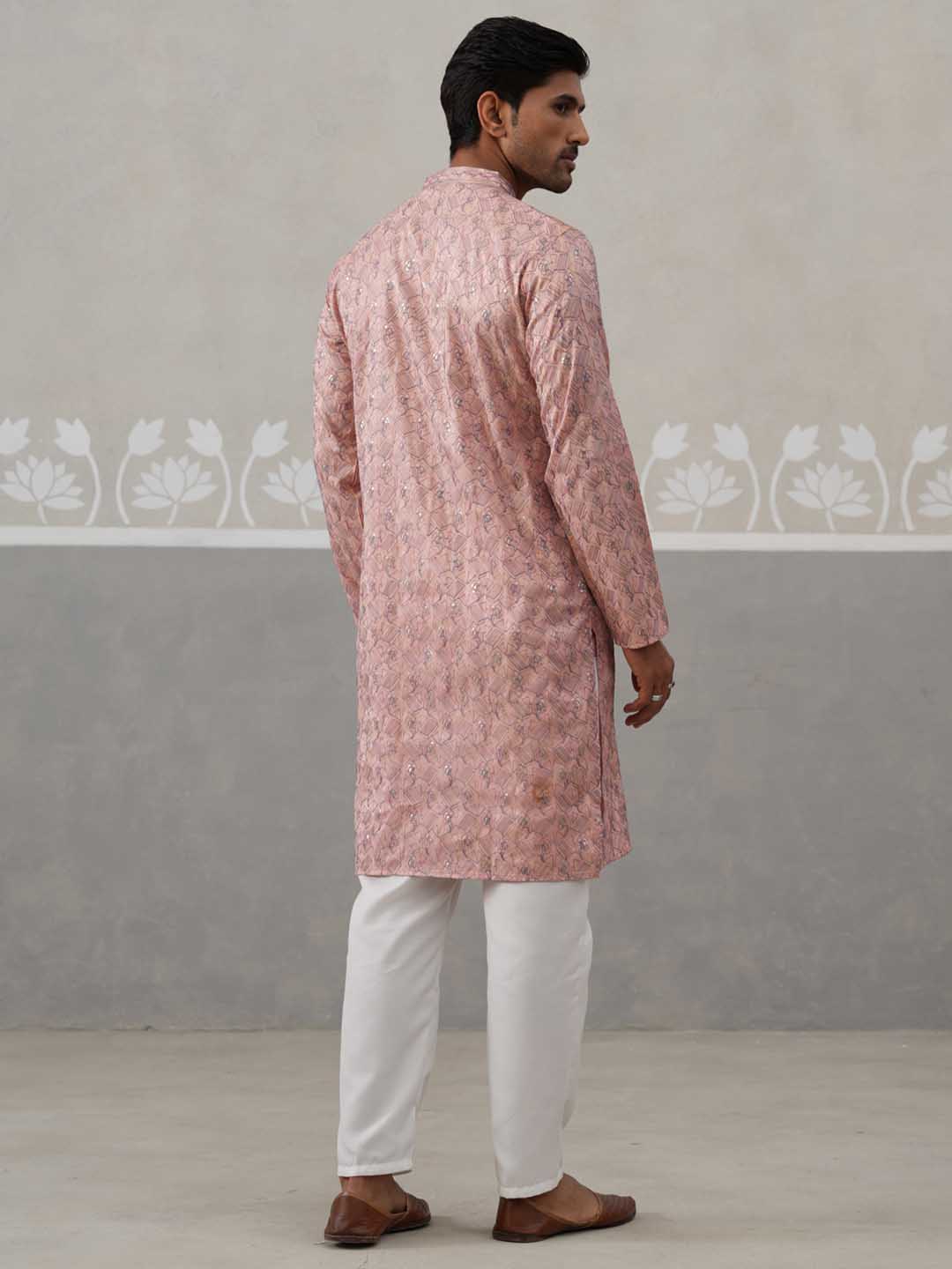 Embroidered Straight Kurta with Pyjamas for Men ( ANMKP 237Peach )  [RT] [B-2]