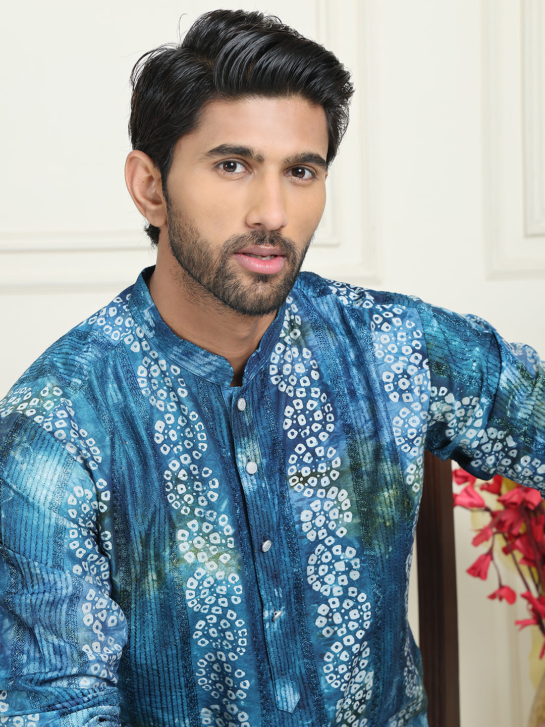 Batik Print Straight Kurtas for Men ( ANMKO 238Blue )  [RT] [P-13]