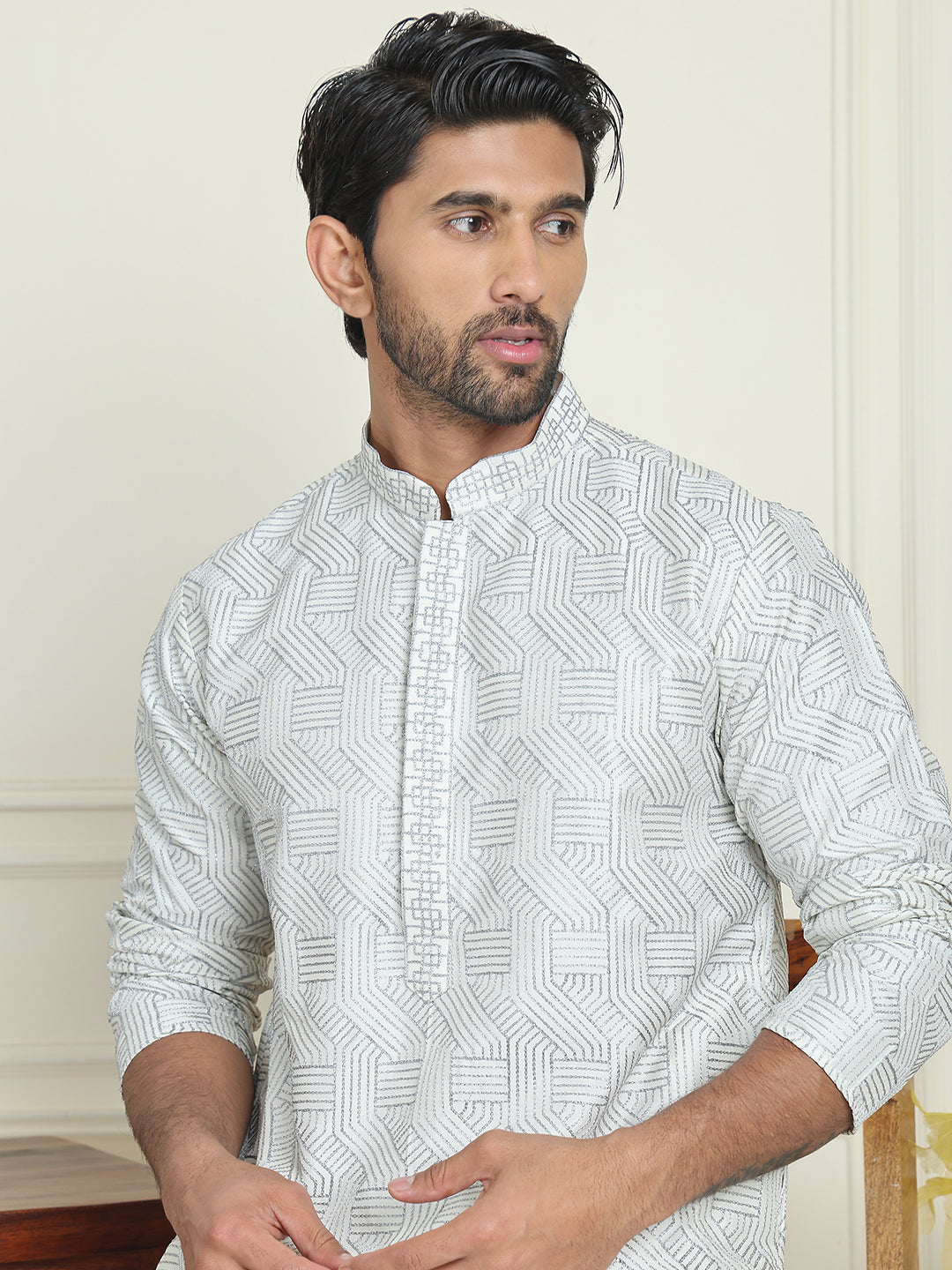 Men's Embroidered Straight Kurtas. ( ANMKO 240Silver )  [RT] [P-14]