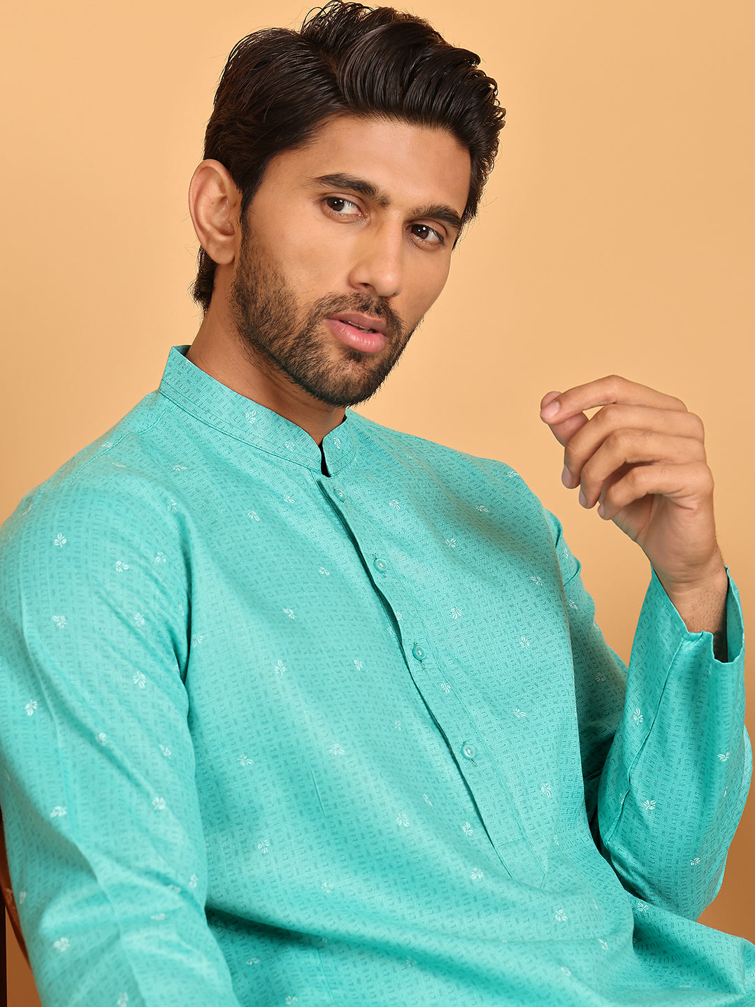 Men's Printed Cotton Blend Kurtas ( ANMKO 241Sky ) [RT] [P-13]