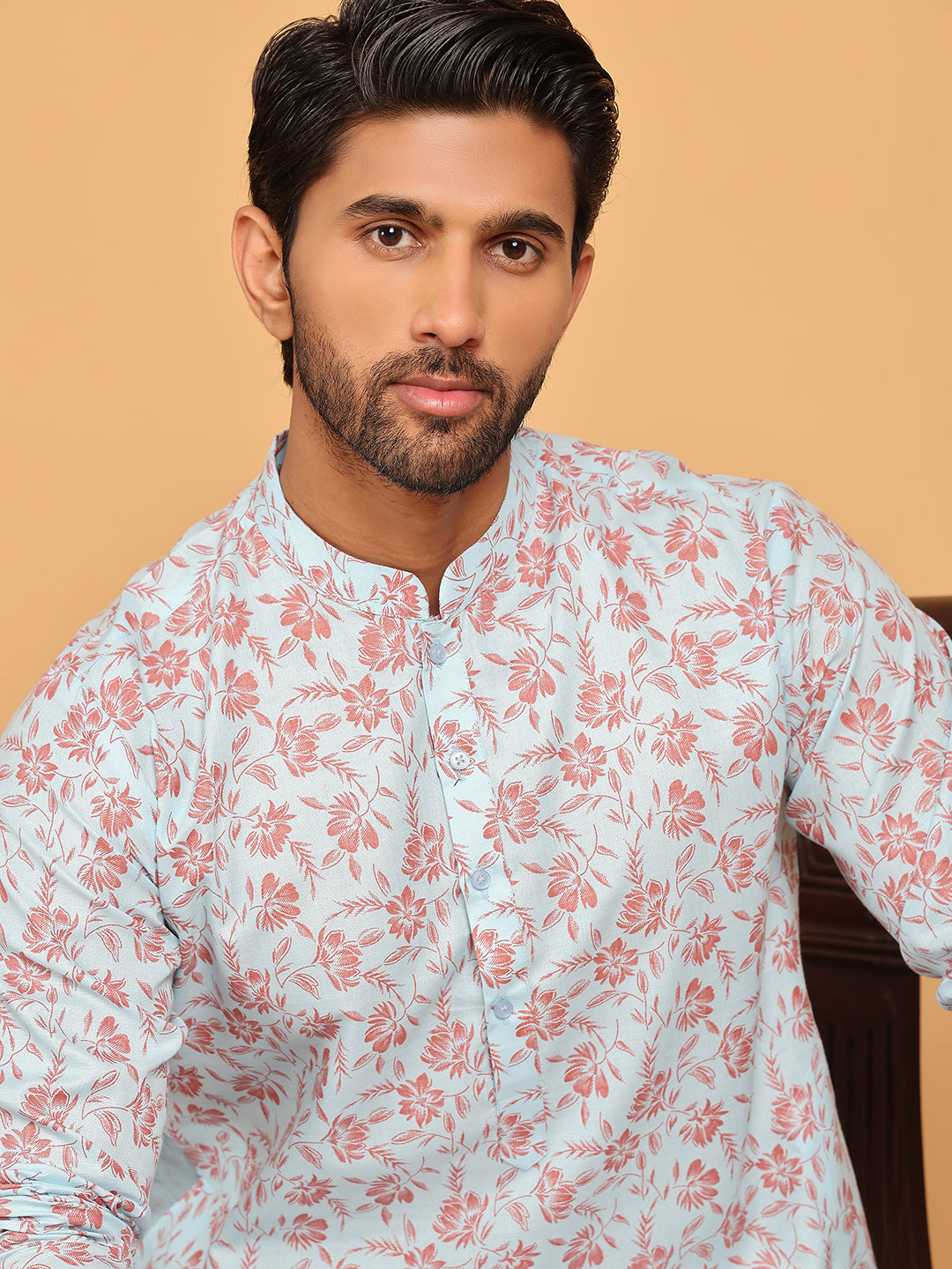 Men's Printed Cotton Blend Kurtas ( ANMKO 242Blue )  [RT] [P-14]