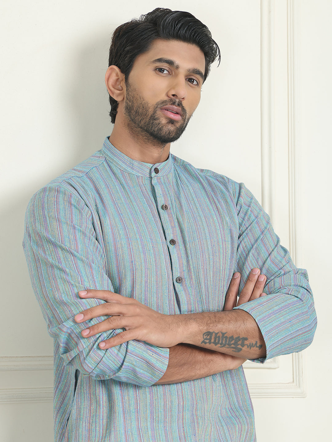 Men's Cotton Woven Design Kurtas ( ANMKO 243Blue ) [RT] [P-15]