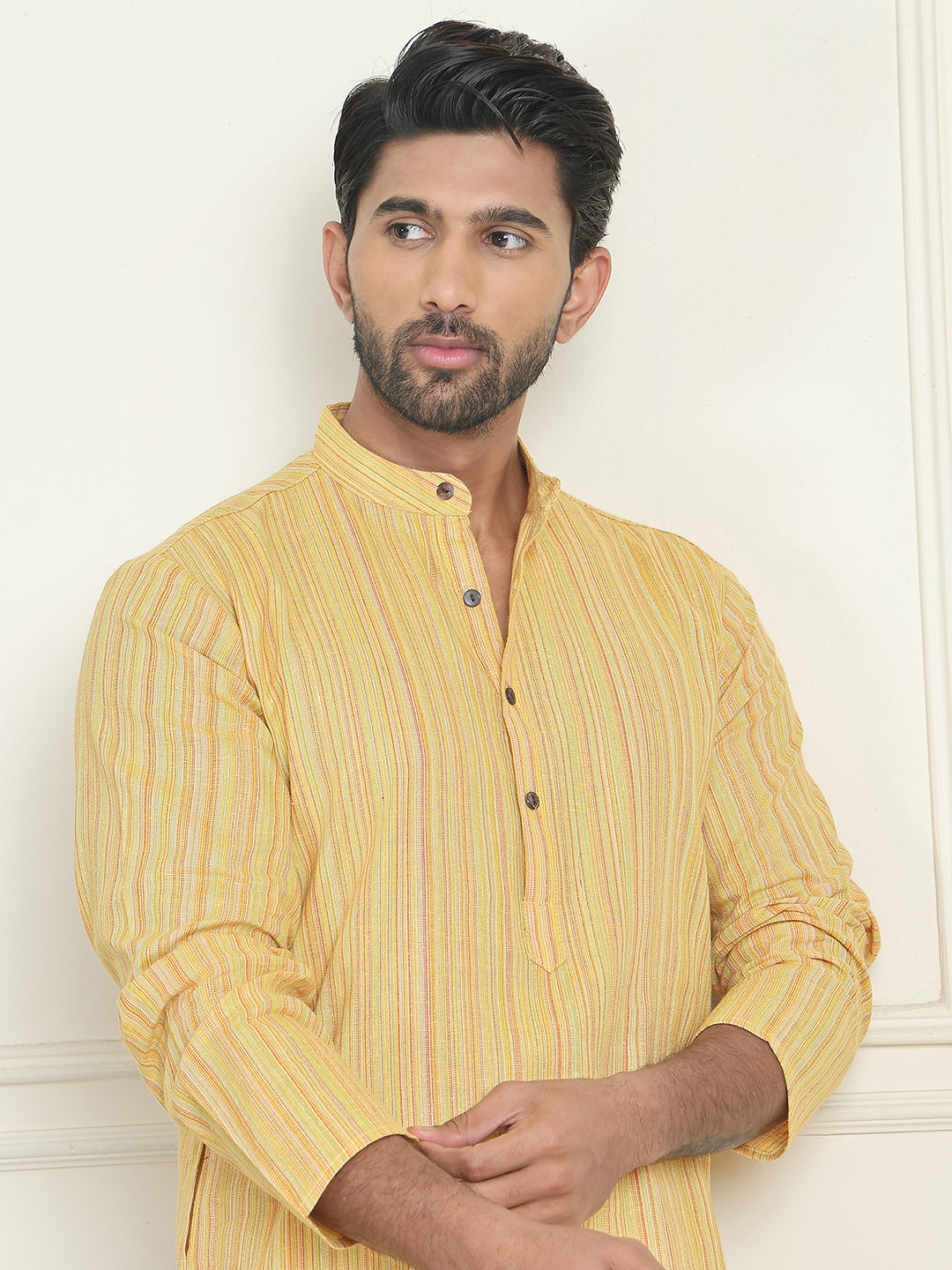Men's Cotton Woven Design Kurtas ( ANMKO 243Yellow ) [RT] [P-15]
