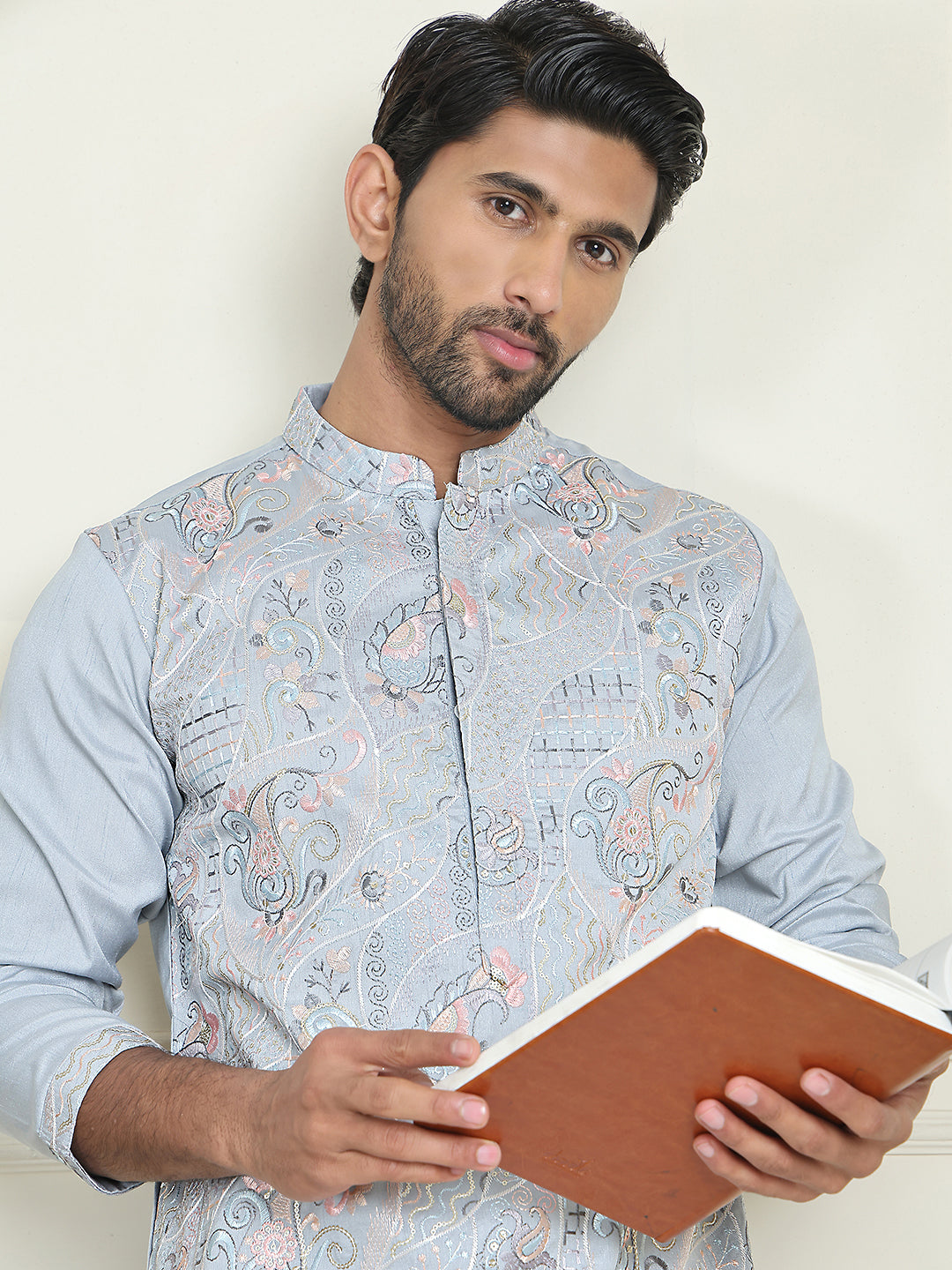 Embroidered Straight Kurtas For Men ( ANMKO 246Blue )  [RT] [P-15]