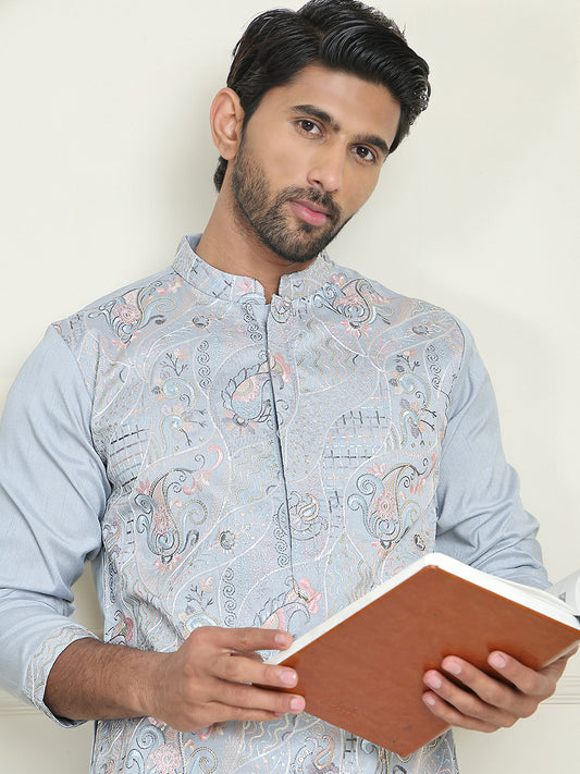 Embroidered Straight Kurtas For Men ( ANMKO 246Blue )  [RT] [P-15]