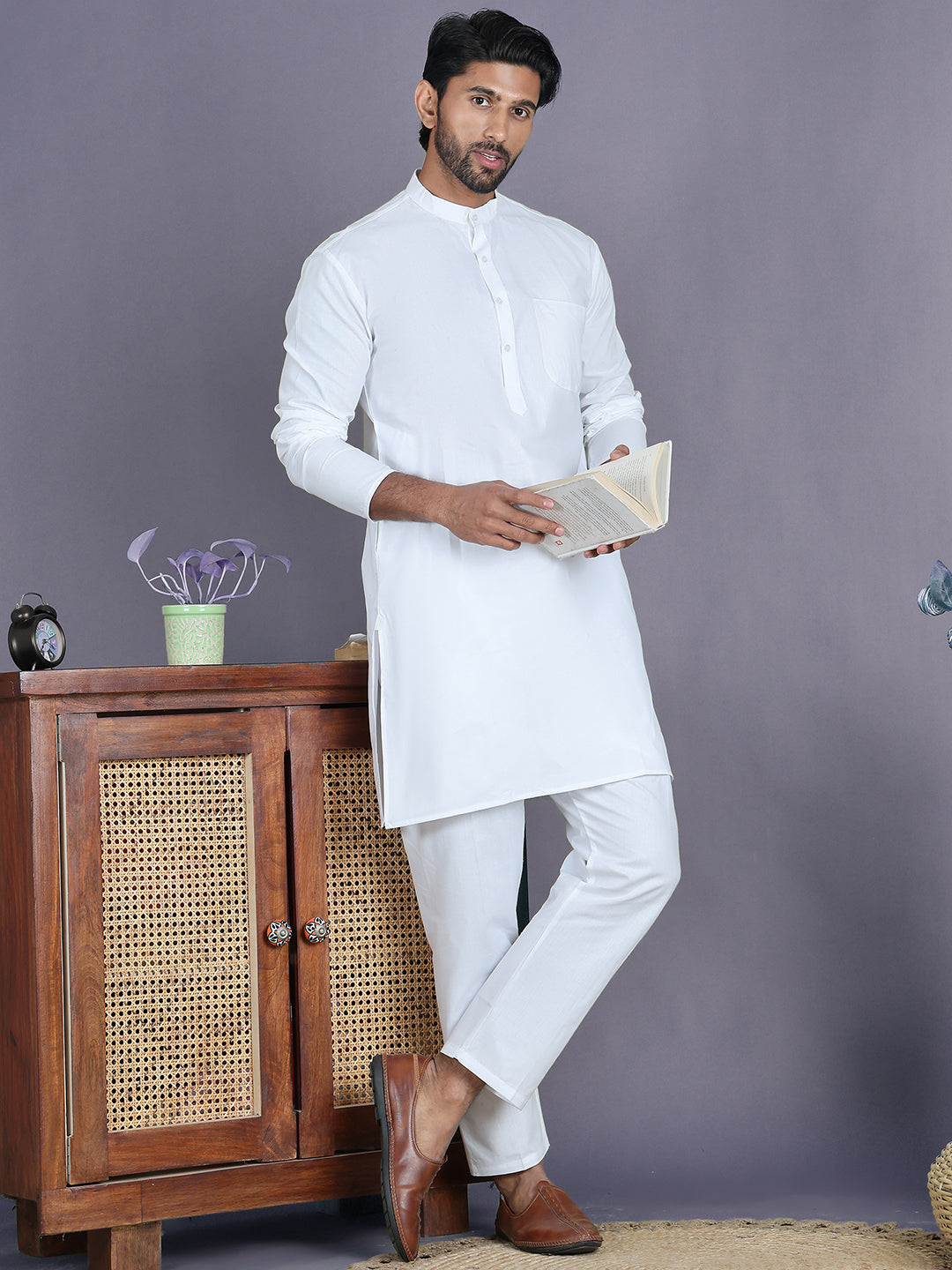 White Solid Kurta with Pyjama. ( ANMKP 247White )  [RT] [H-1]