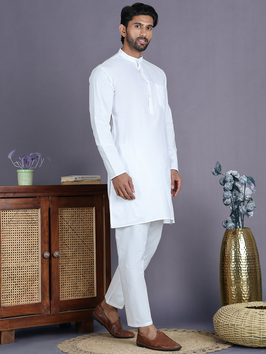 White Solid Kurta with Pyjama. ( ANMKP 247White )  [RT] [H-1]