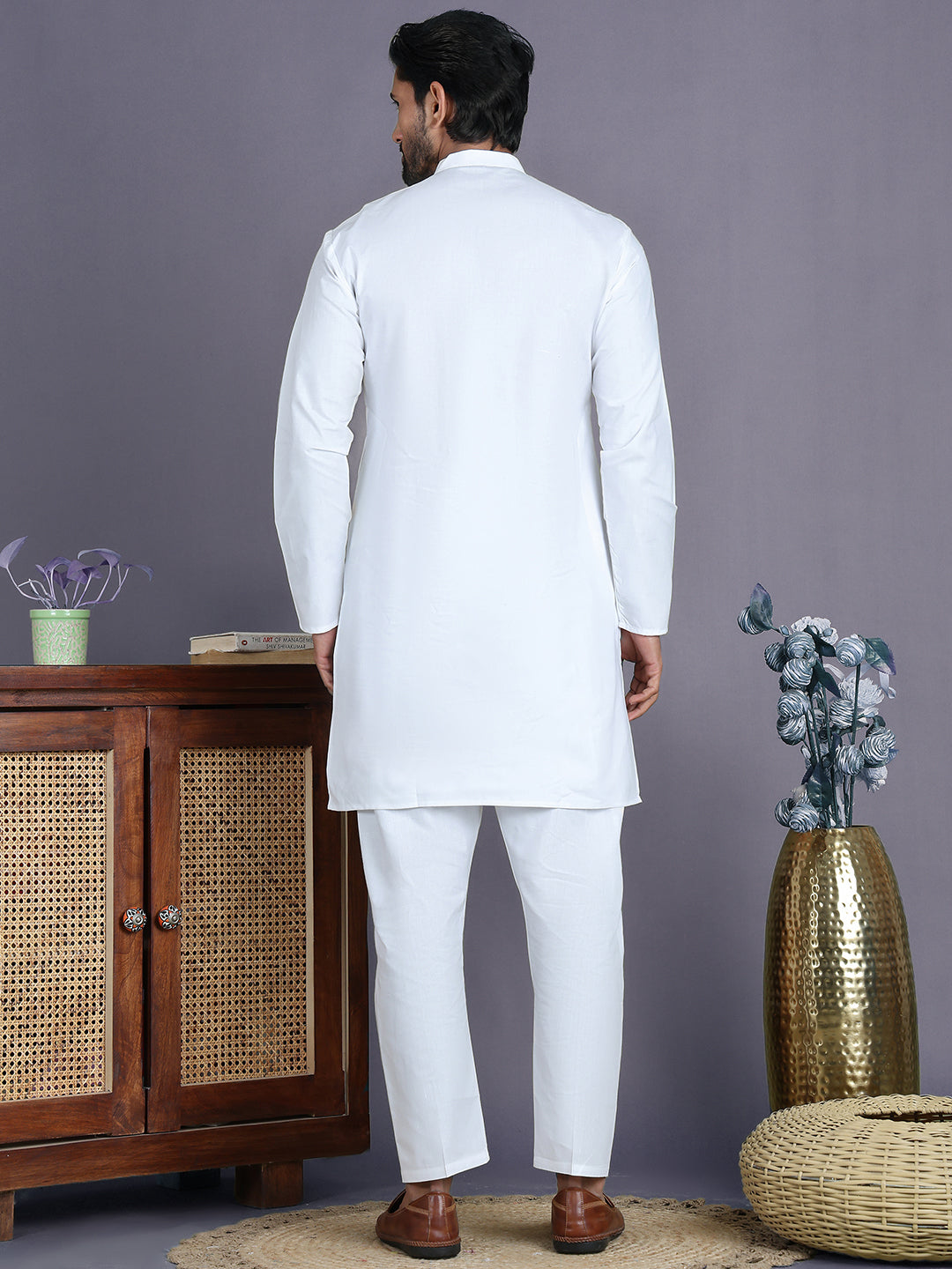 White Solid Kurta with Pyjama. ( ANMKP 247White )  [RT] [H-1]