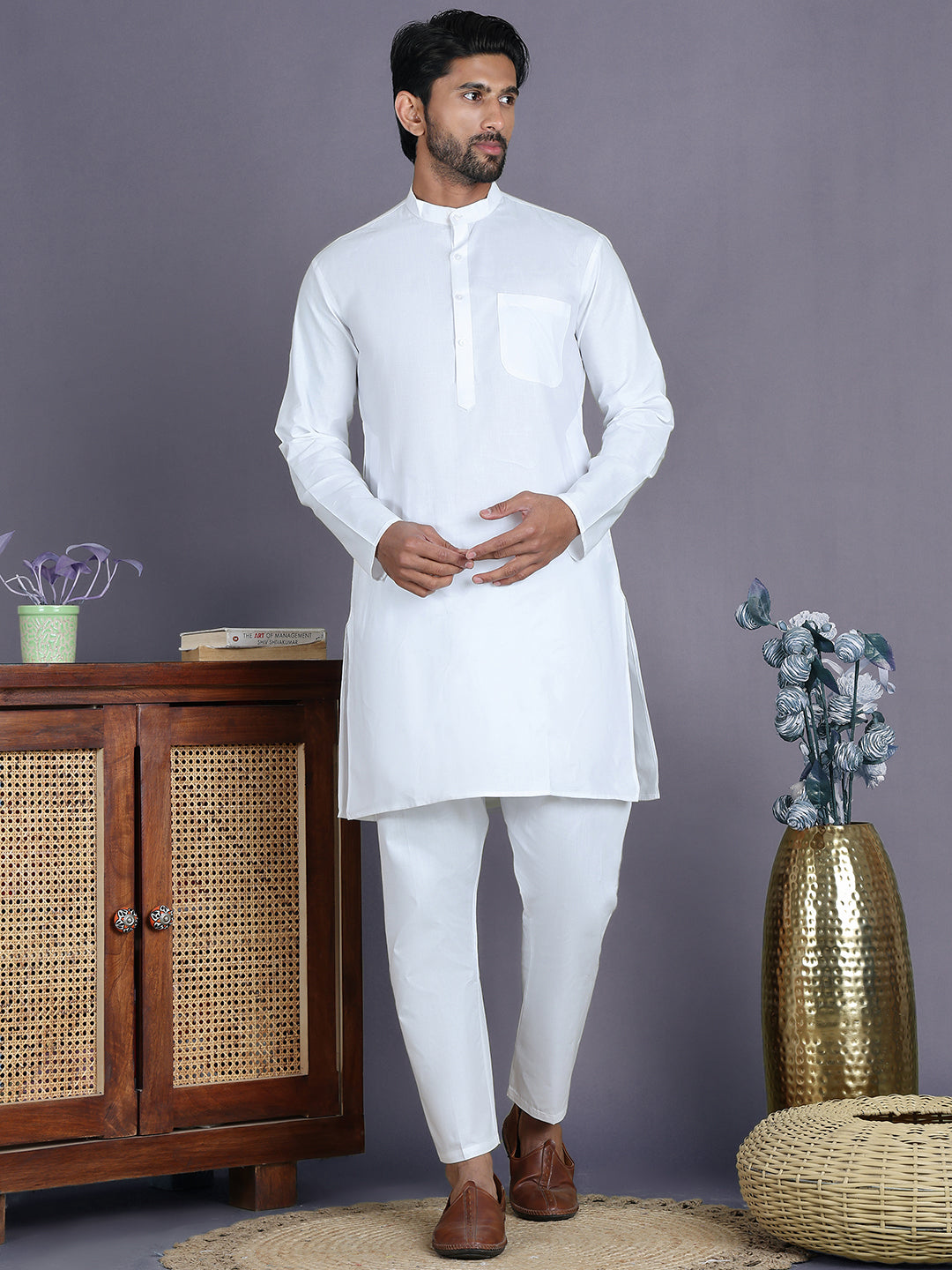White Solid Kurta with Pyjama. ( ANMKP 247White )  [RT] [H-1]