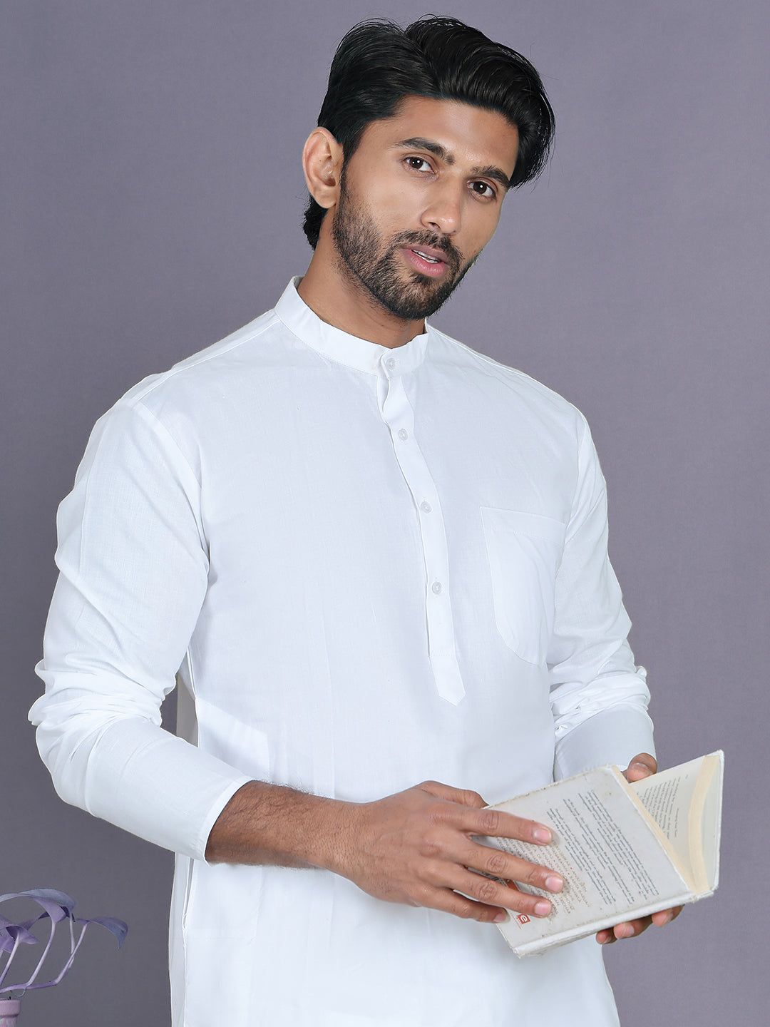 White Solid Kurta with Pyjama. ( ANMKP 247White )  [RT] [H-1]
