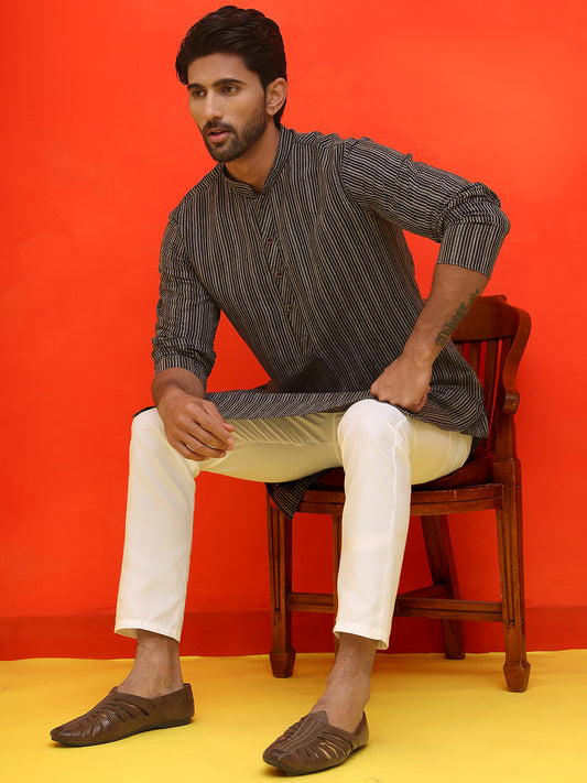 Striped Straight Kurta For Men. ( ANMKO 250Black )  [RT] [P-14]