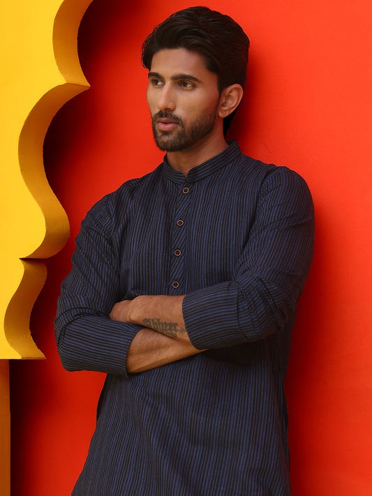 Striped Straight Kurta For Men. ( ANMKO 250Navy )  [RT] [P-14]