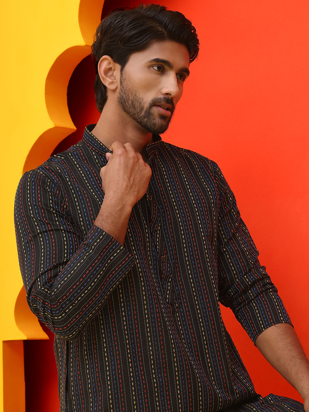 Self Design Straight Kurtas For Men. ( AAMKKO 251Black )