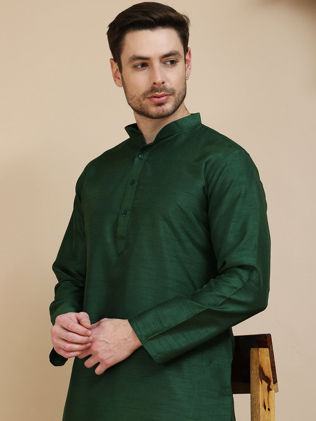 Solid Dupion Silk Kurtas. ( ANMKO 253Olive ) [RT] [ H1 ]