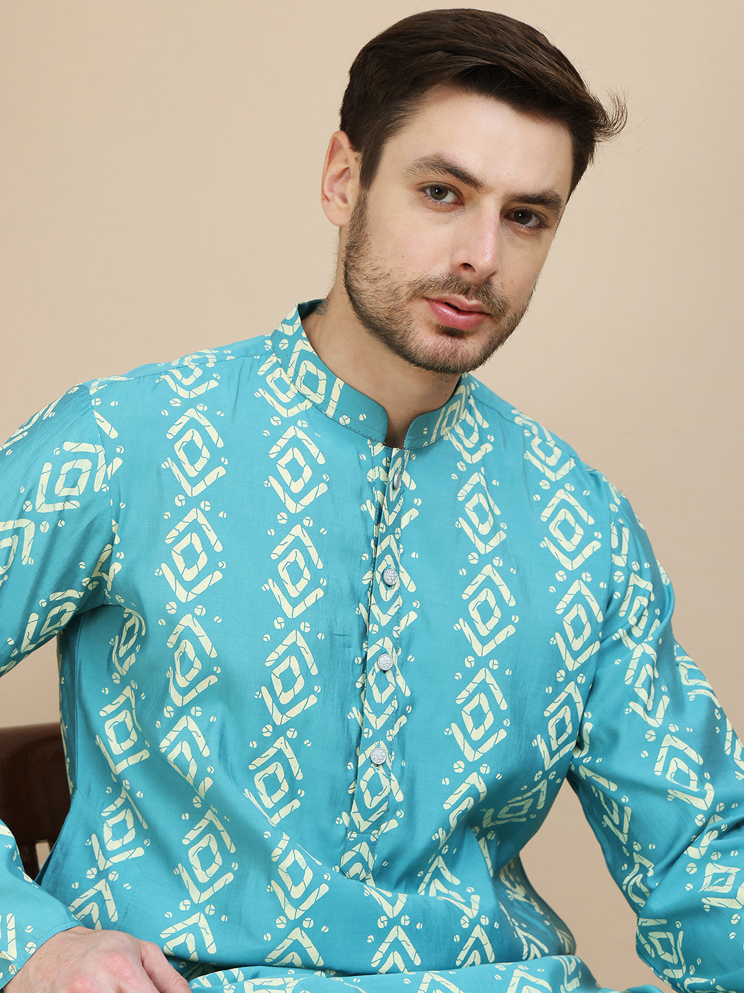 Geometric Print Silk Blend Kurtas. ( ANMKO 254Blue ) [RT] [P-11]