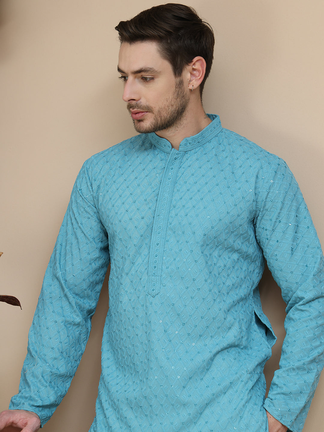 Embroidered Cotton Kurtas for Men ( ANMKO 255Blue )  [RT] [K-2]