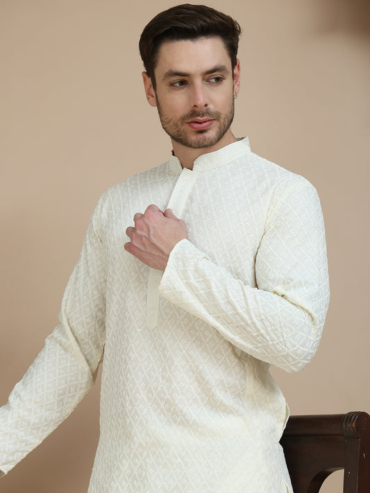 Embroidered Cotton Kurtas for Men ( ANMKO 255White )  [RT] [K-2]