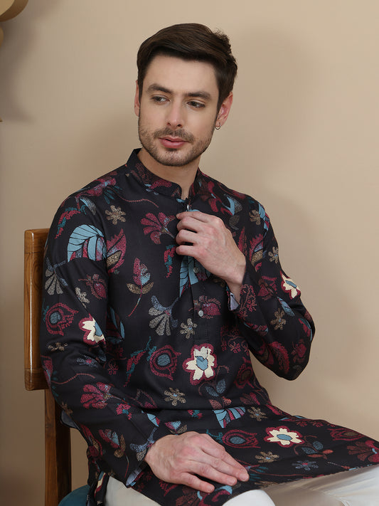 Printed Cotton Blend Kurtas. ( ANMKO 256Black )  [RT] [N-3]