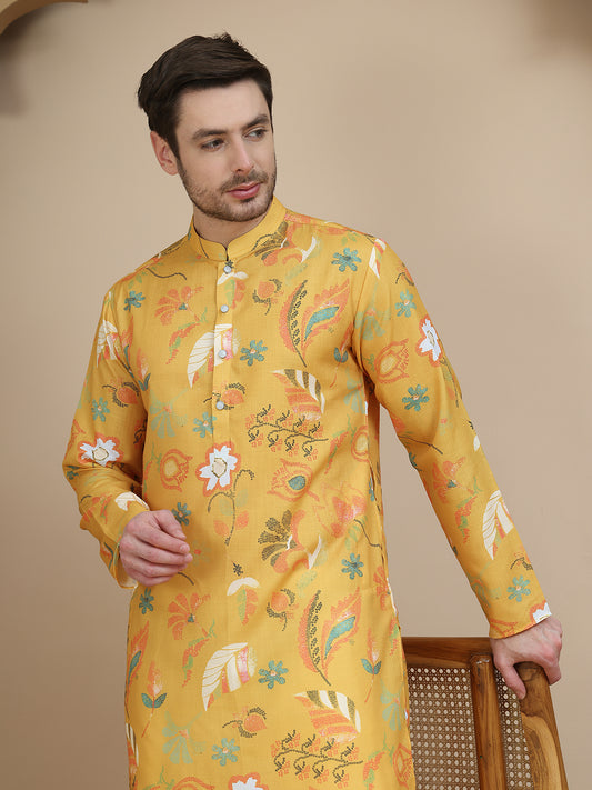 Printed Cotton Blend Kurtas. ( ANMKO 256Yellow )  [RT] [N-3]