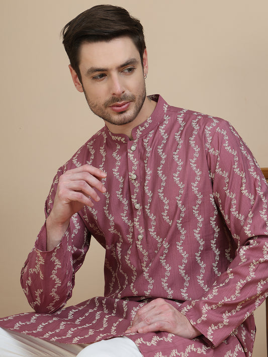 Printed Silk Blend Kurtas for Men ( ANMKO 257Magenta )  [RT] [P-10]