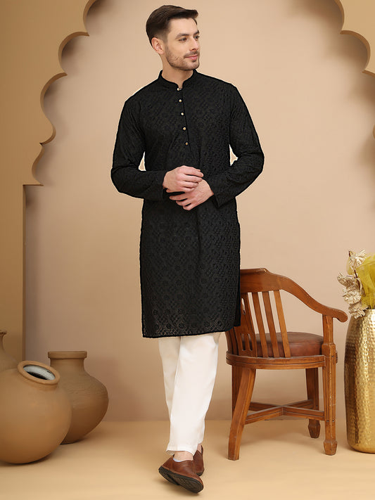 Embroidered Cotton Kurtas ( ANMKO 258Black )  [RT] [P-10]