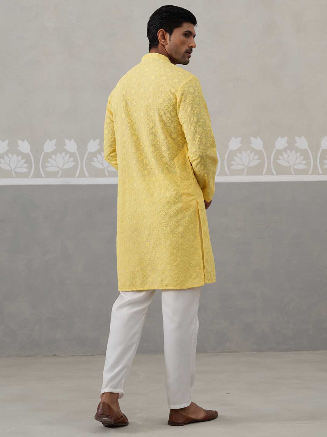 Embroidered Cotton Kurta with Pyjama ( ANMKP 258Lemon )  [RT] [P-10]