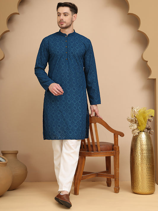 Embroidered Cotton Kurtas ( ANMKO 258Teal )  [RT] [P-10]