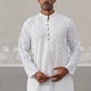 Embroidered Cotton Kurta with Pyjama ( ANMKP 258White )  [RT] [P-10]