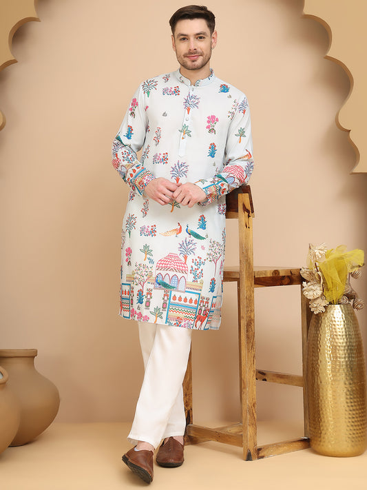 Multicolor Printed Kurtas for Men ( ANMKO 259Sky )  [RT] [O-7]