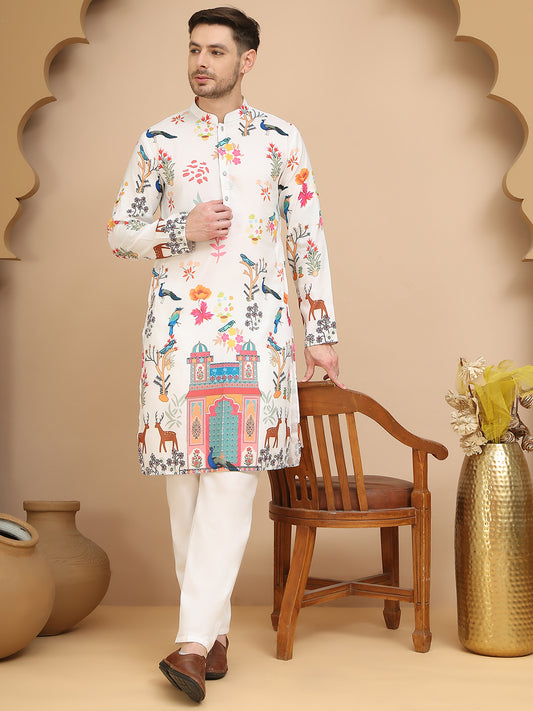 Multicolor Printed Kurtas for Men ( ANMKO 259White )  [RT] [O-7]