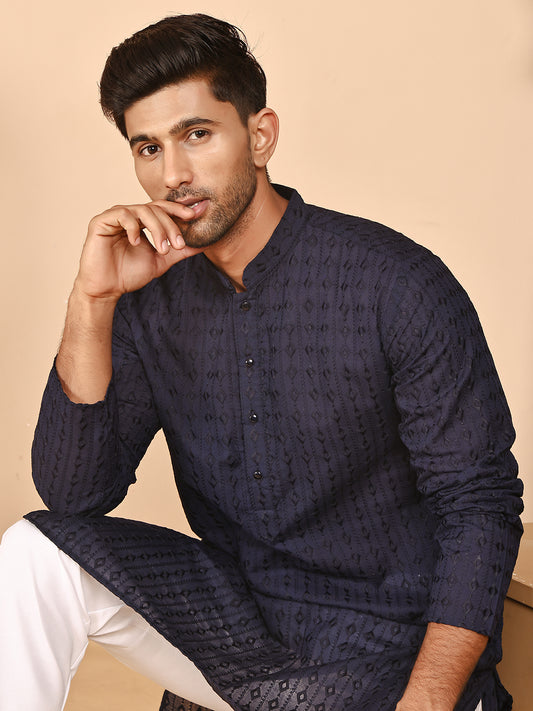 Embroidered Kurtas for Men ( ANMKO 260Navy )  [RT] [P-11]