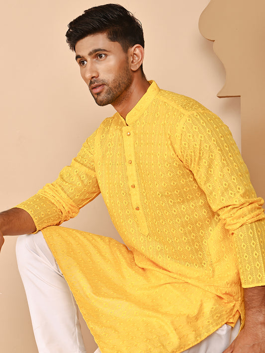 Embroidered Kurtas for Men ( ANMKO 260Yellow )  [RT] [P-11]