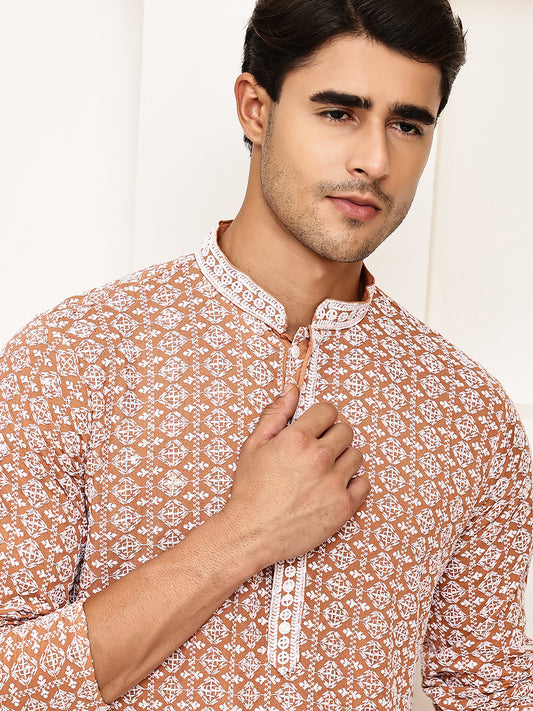 Embroidered Peach Rayon Kurtas ( ANMKO 261Peach )  [RT] [K-2]