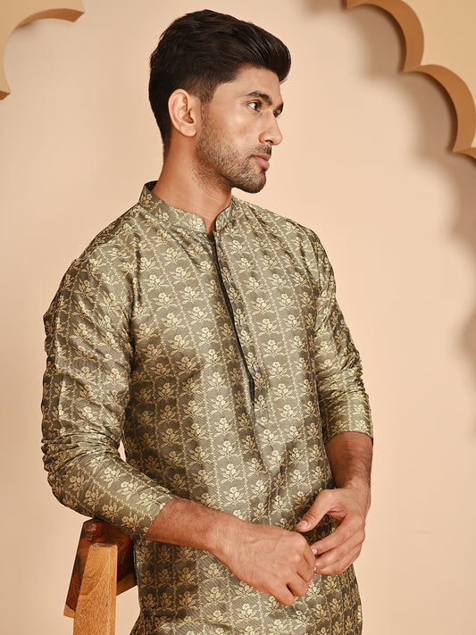 Silk Blend Woven Kurtas for Men ( ANMKO 262Golden )  [RT] [P-11]