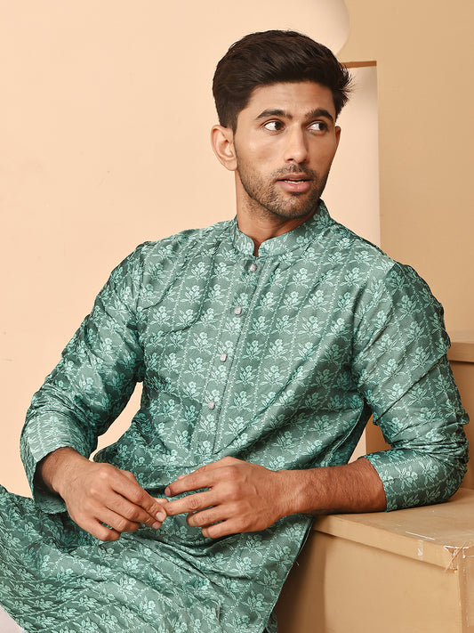 Silk Blend Woven Kurtas for Men ( ANMKO 262Green )  [RT] [P-11]