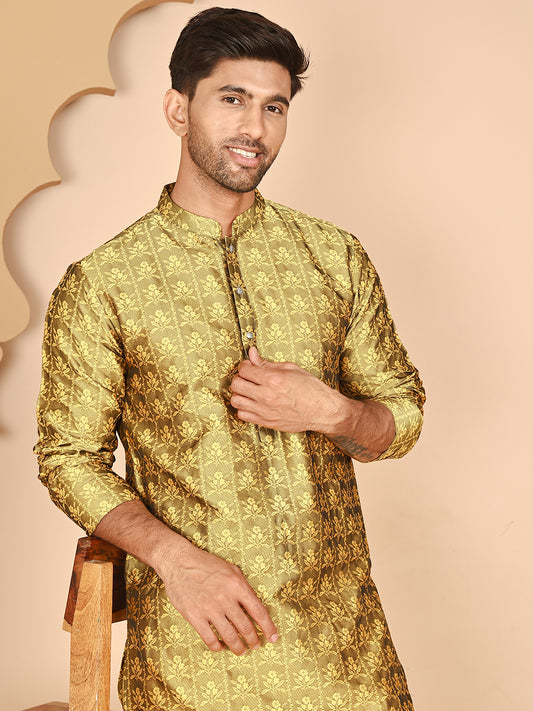 Silk Blend Woven Kurtas for Men ( ANMKO 262Mustard )  [RT] [P-11]