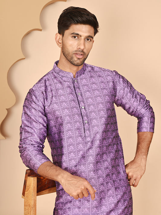 Silk Blend Woven Kurtas for Men ( ANMKO 262Purple )  [RT] [P-11]