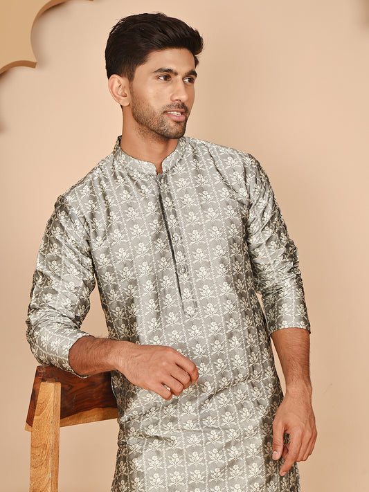 Silk Blend Woven Kurtas for Men ( ANMKO 262Silver )  [RT] [P-11]